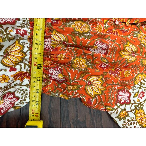 dRA Los Angeles Floral Tiered Midi Dress Smocked Waist Puff-Sleeve Orange Large - Picture 11 of 11
